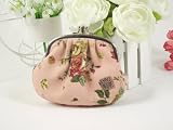 New Anna Sui Vintage Floral Victoria Style Round Shape Double Pockets Coin Purse Mini Bag Wallet Wristlet Holiday Christmas Gift Pink