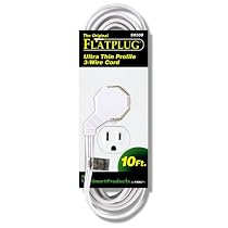 TRC 90508 Flatplug Ultra Thin Profile 3 Wire Cord 10-Foot 16/3 White