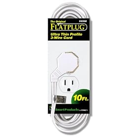 TRC 90508 Flatplug Ultra Thin Profile 3 Wire Cord 10-Foot 16/3 White
