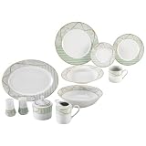 5 Of Best Quality 47Pc Fine Porcelain China Set By Nikita™ 47pc Fine Porcelain China Set with Green and Gold Tone Trim