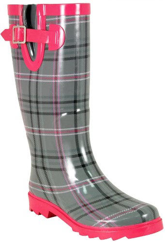 Rain Boots for Women:Western Chief Women's Chevy Plaid Rain Boot,Gray,8 M US