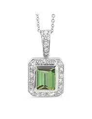 Rectagular Pendant With A Cushion Center Stone In 18K White Gold With A 0.60 ct. Genuine Green Tourmaline Center Stone.