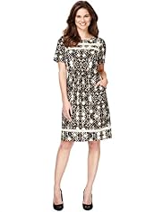 Ladder Neck Abstract Print Shift Dress