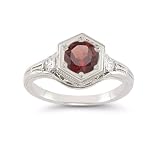 Roman Art Deco Garnet and White Topaz Ring in .925 Sterling Silver
