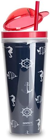 Thirzt 2 Go AC3010SS Nautical Navy Pattern Tumbler with Snack Compartment, 16 oz, Navy