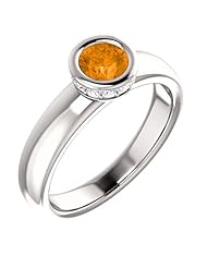 10K White Gold 5.00mm Round Cut Spessartite Garnet and Diamond Ring -- LIFETIME WARRANTY