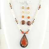 Murano Glass Flower Pendant Freshwater Pearls Necklace Earrings ne1111