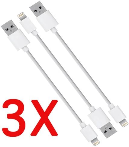 (3pc Cables) - Apple Sync USB Cable Charger Lightning to USB for iPhone 5, iPod & iPad 4, "The New iPad Air" and iPad Mini with Retina Display - EXTRA SMALL (5-Inch Only) - WHITE