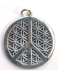 925 Sterling Silver Peace Sign front and Flower of Life Pattern on Back Charm
