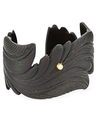 Kevia "Nouveau" Carved Black Horn with Cubic Zirconia Accent Cuff Bracelet