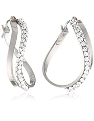 14k Italian Gold Twisted Double Cubic Zirconia Hoop Earrings