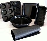 WellBake Professional 6 Piece Easy Baking Set: 2 x 6 Buns, 1 x 10 Round Flan Dish, 1 x 9 Square Dish, 1 x 2lb Loaf Dish, 1 x Baking Mat (38cm x 30cm): Non-Stick Silicone + 10 Year Guarantee + only 1.95 p+p per order, no matter how many items you buy