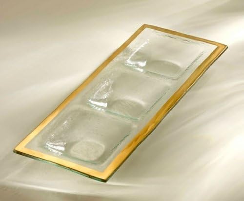 Annieglass Roman Antique 14 x 5.5 Inch Three-Section Tray with 24k Gold, Timeless Glass Tableware for All Occasions, Made in The USA
