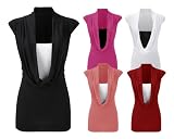 New Ladies Drape Front Contrast Colour top Womens Cowl neck T Shirt
