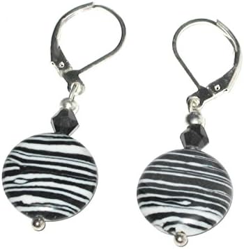 Zebra Striped Black & White Silvertone Leverback Earrings