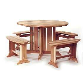 5pcs Outdoor Patio Wood Round Picnic Table and Benches Set by visiondecor Furniture