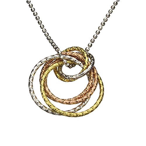 Sterling Silver Tri-color Rings Pendant Earrings Diamond Cut Ball Chain Necklace Italy, 18"