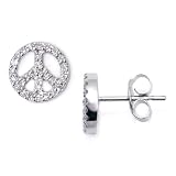 14K White Gold Peace Sign Diamond Stud Earrings