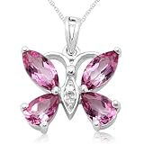 10k White Gold Coated Pink Topaz Butterfly Pendant