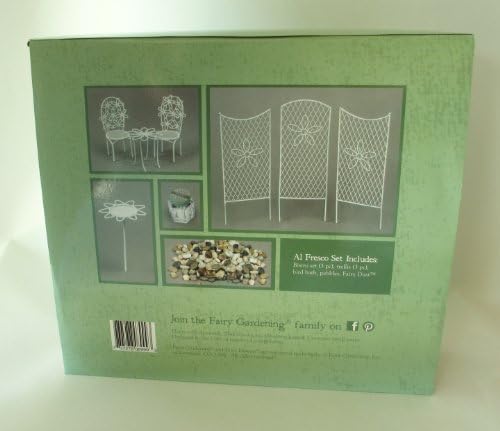 Miniature Fairy Gardening White Daisy Al Fresco Set Bistro Table & Chairs Trellis Birdbath Pebbles Fairy Dust