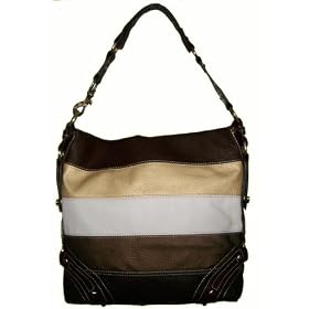 Brown*Cream*Tan*Bronze Stripe Handbag Hobo Purse NEW