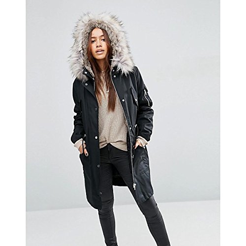 エイソス アウター パーカ＆スウェット ASOS Parka With Detachable Faux Fur Line Black [並行輸入品]