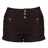T9 New Womens Black High Waisted Button Pocket Ladies Fashion Shorts Size 8-14