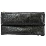 BLACK DISTRESSED LONG LADIES MULTI SECTION WALLET