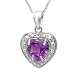 1.00 CT Real Genuine Purple Amythest 925 Sterling Silver Solitaire Heart Shape Pendant 0.75 Inch (16 Inch Chain Included)