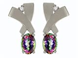 1.54 cts Mystic Rainbow Topaz and Genuine Diamond Earring Studs - 14kt White or Yellow Gold