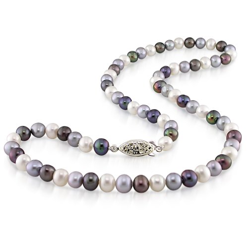 Sterling Silver Freshwater Multi-colored Pearl Necklace