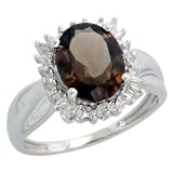 10k White Gold Oval Stone Ring, w/ 0.06 Carat Brilliant Cut Diamonds & 2.69 Carats Oval Cut (10x8mm) Smoky Topaz Stone, 1/2 in. (13mm) wide
