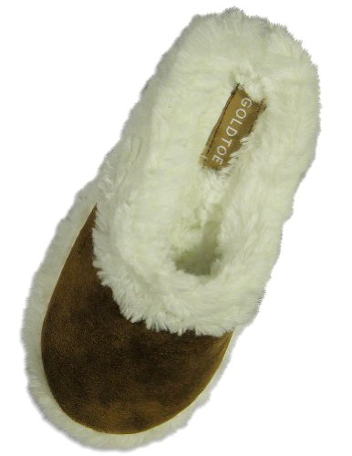 Goldtoe - Ladies Microsuede Slipper, Camel, White