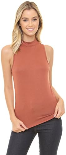 ALYGNE Womens Sleeveless Mockneck Tank Top Shirt RUST-S
