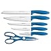 Knife Set, BLUE With A Holder-For 5 Knives, A Scissor & Universal Polypropylene Cylinder : Steak Knife, Bread Knife, Paring Knife, Utility, & Cheese Knife; Commercial & Home Kitchen-By Kitch N’ Wares