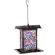 Mosaic Glass Pink Square Birdfeeder with Solar Glow LED