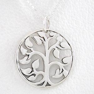 Round Tree of Life Pendant in Sterling Silver on a 16" box chain, #8458