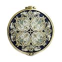 Dark Blue Elegant Round Bejeweled Compact Mirror