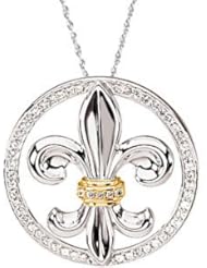 Fleur-De-Lis Cubic Zirconia Pendant On 18" Rope Chain