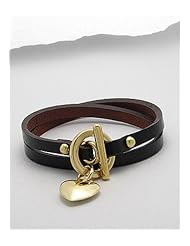Black Heart Leather Bracelet In White Base
