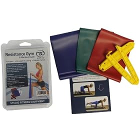 Fitness Mad Resistance Band Kit 3 Strengths of Band and handles (Red, Green, Blue)