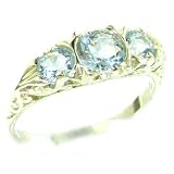 Luxury Ladies Solid White Gold Natural Aquamarine Victorian Trilogy Ring - Finger Sizes 5 to 12 Available