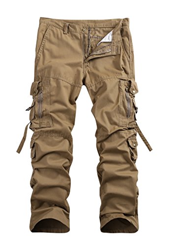 Men's Cotton Casual Military Army Cargo Camo Combat Work Pants (US:34 / Tag Asia 36, Khaki)