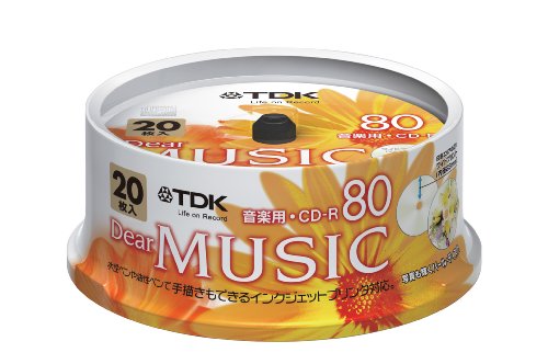 TDK 音楽用CD-R 80分 インクジェットプリンタ対応(パールカラー・ワイド印刷仕様) 20枚スピンドル CD-RDE80PPX20PN