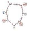 Bracelet - B266 - Lampwork Bead Charm Bracelet - Adjustable to Fit ~ Swarovski (tm) Rose + Matching Organza Bag ~ Breast Cancer Awareness Beads