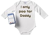Spoilt Rotten - I Only Poo For Daddy Long Sleeve Babygrows / Bodysuit Alternative Baby Clothes 100% Organic Sizes 0-6 months + in funky Milk Carton WHITE