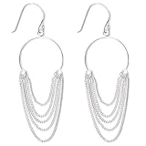 Sterling Silver Half-Circle Mesh Strands Drop Earrings