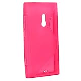 TPU Rubber Skin Case for Nokia Lumia 800, Clear Hot Pink S Shape