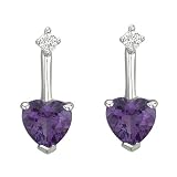 14K White Gold 0.04 ct. Diamond and 3/8 ct. Amethyst Heart Earrings