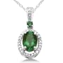 10k White Gold Oval and Round Created Emerald Diamond Pendant (1/14 cttw, J-K Color, I2-I3 Clarity), 18"